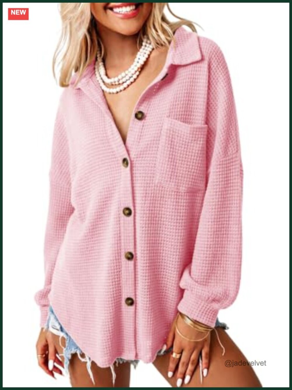 Dokotoo Waffle Knit Shacket Button Down Shirt Long Sleeve Loose Fit